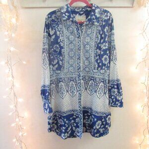 Anthropologie Blue floral tunic dress with pockets